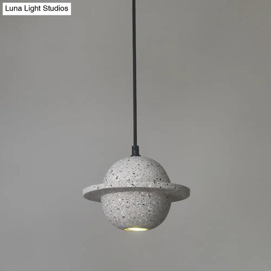 Led Planet Shaped Cement Hanging Pendant Light Fixture For Bedroom - Single Bulb Grey