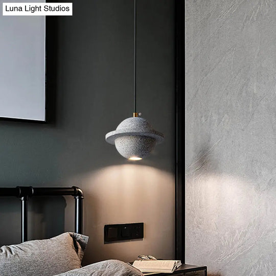 Led Planet Shaped Cement Hanging Lamp: Stylish Single-Bulb Pendant Light For Bedroom