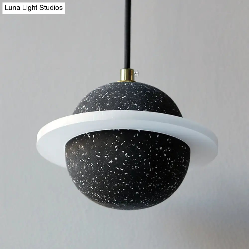 Led Planet Shaped Cement Hanging Lamp: Stylish Single-Bulb Pendant Light For Bedroom