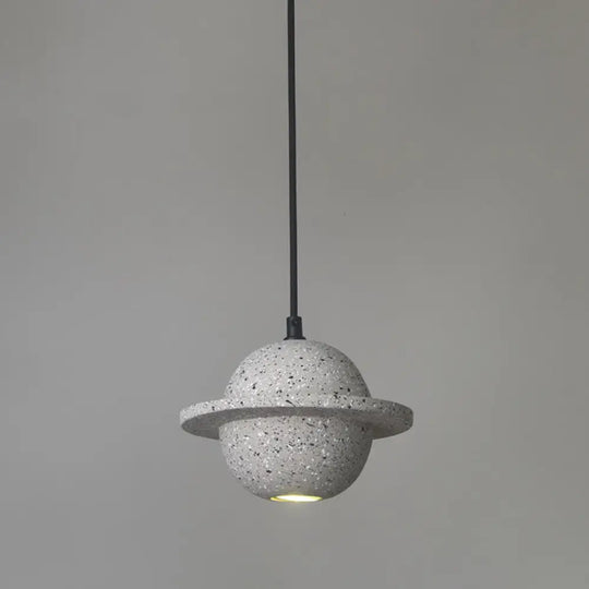 Led Planet Shaped Cement Hanging Lamp: Stylish Single-Bulb Pendant Light For Bedroom Grey