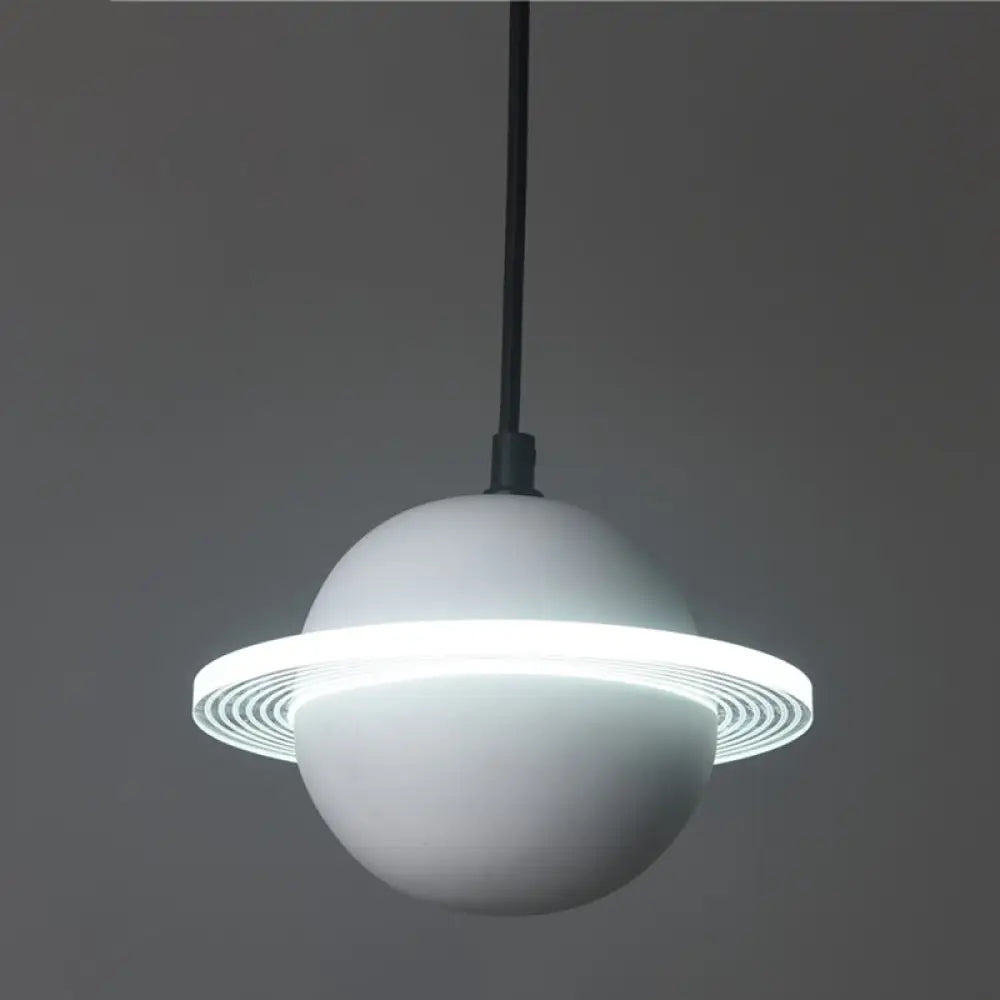 Led Planet Shaped Cement Hanging Lamp: Stylish Single-Bulb Pendant Light For Bedroom White