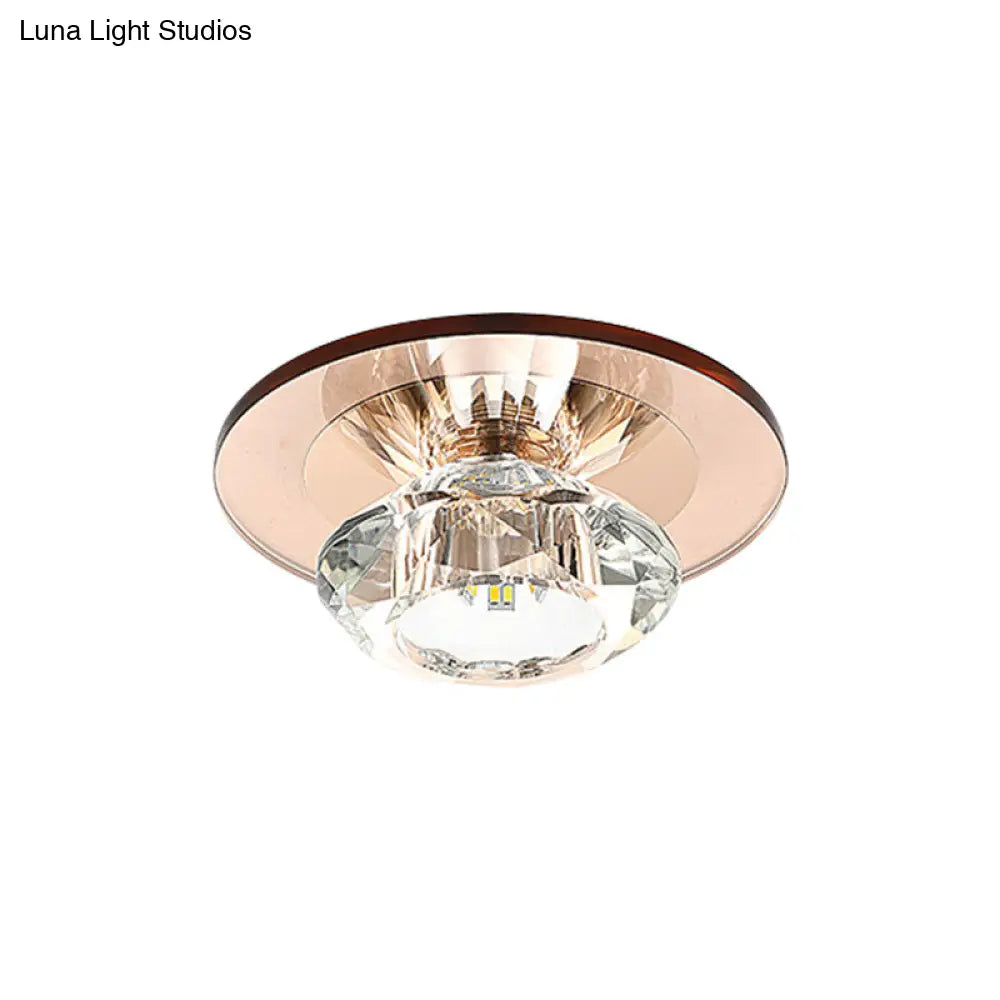 Led Porch Semi Flush Mount Light - Simple Black/Tan Ceiling Lighting With Clear Crystal Shade