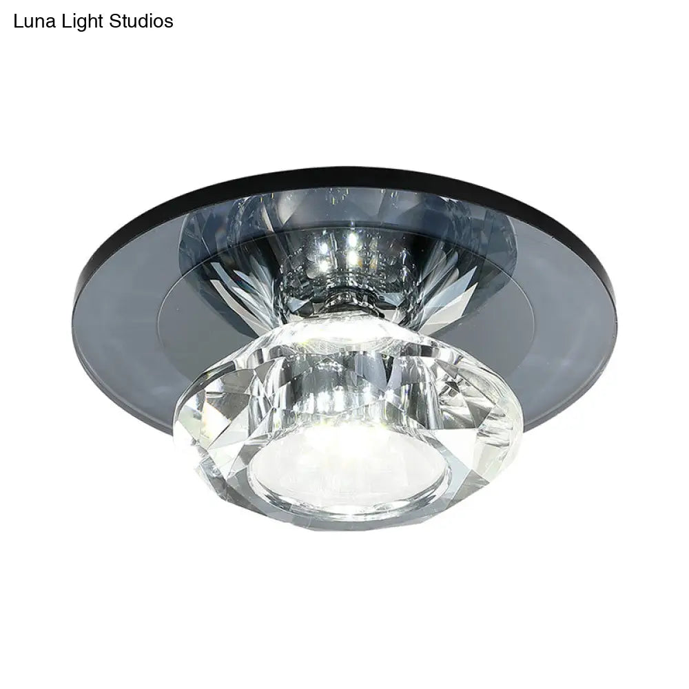 Led Porch Semi Flush Mount Light - Simple Black/Tan Ceiling Lighting With Clear Crystal Shade