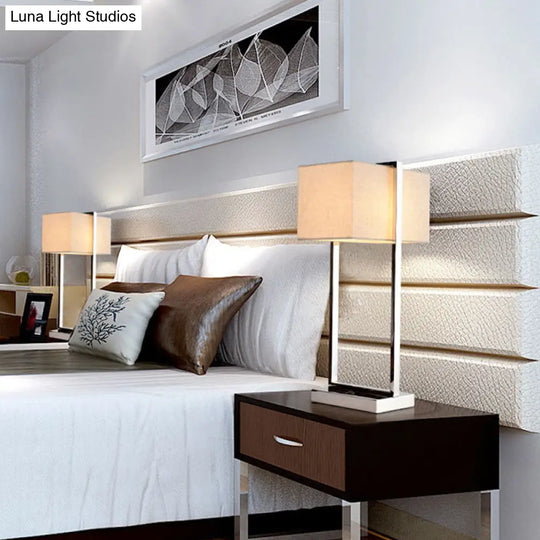 Led Rectangular Reading Book Light In Beige For Bedroom - Modern Fabric Task Lighting