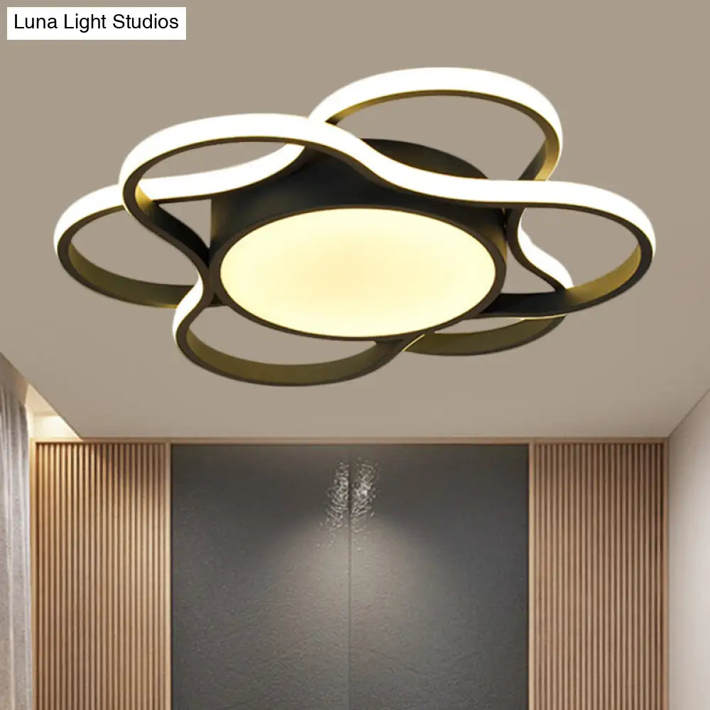 Led Restaurant Ceiling Lamp - Simple Black Flush Mount Light With Round Metallic Shade Warm/White