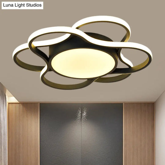 Led Restaurant Ceiling Lamp - Simple Black Flush Mount Light With Round Metallic Shade Warm/White