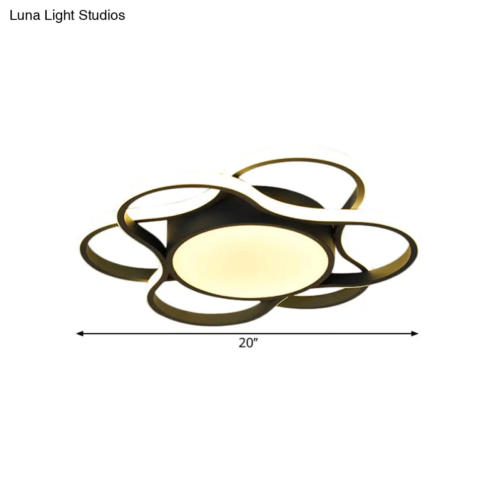 Led Restaurant Ceiling Lamp - Simple Black Flush Mount Light With Round Metallic Shade Warm/White