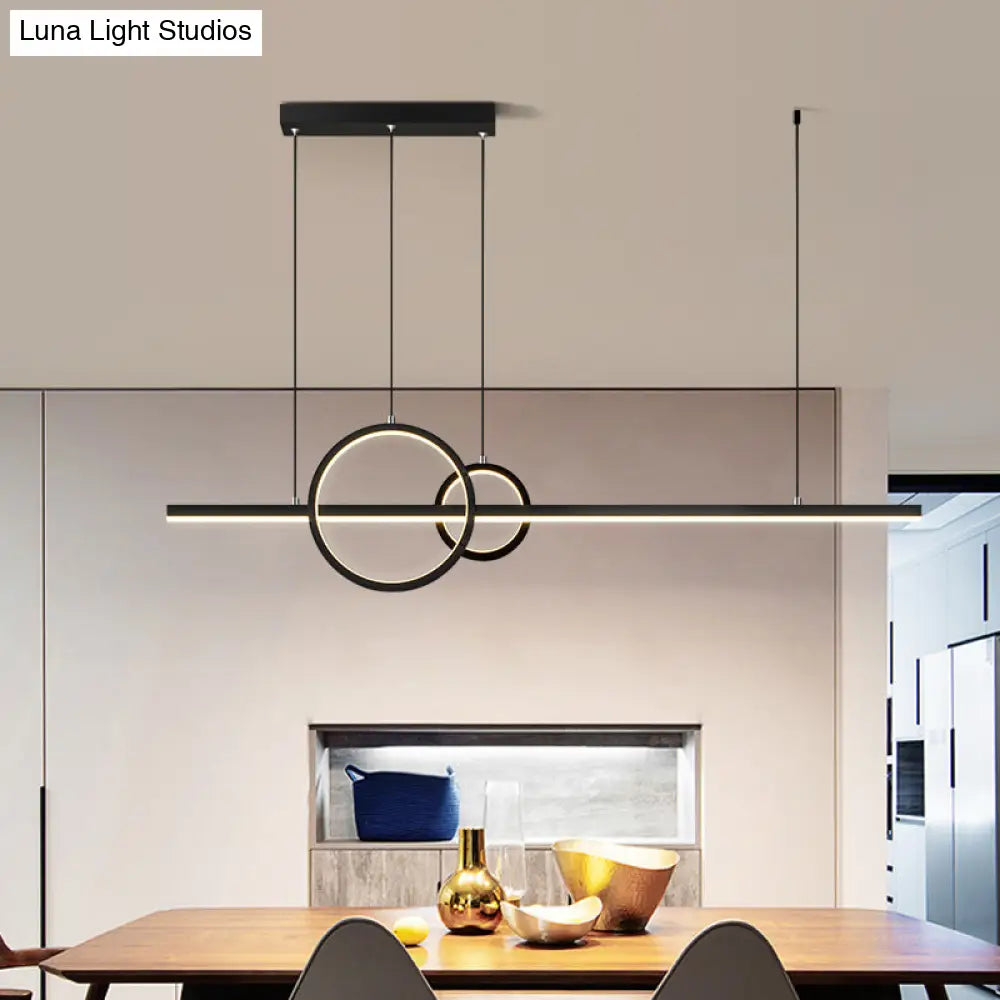 Led Restaurant Island Pendant - Contemporary Black/Gold Metal Shade With Warm/White Lighting