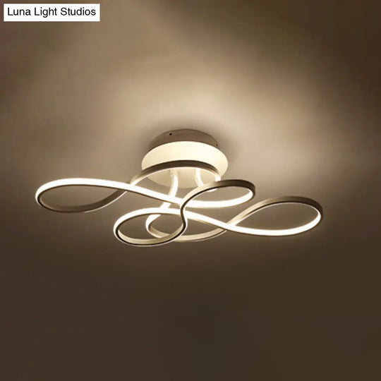 Led Ribbon-Shaped Ceiling Flush Mount Light For Bedroom - Artistic Metal Semi Lighting