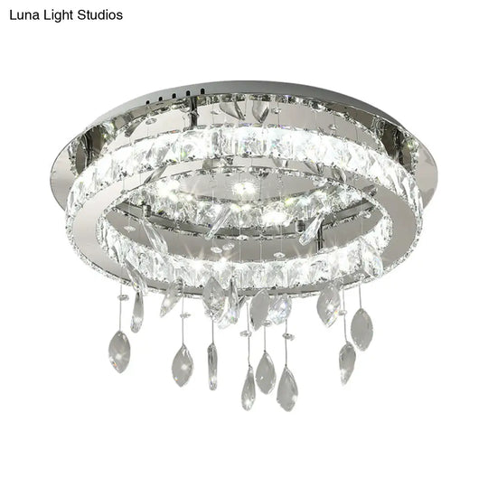 Led Ring Semi Flush Contemporary Stainless - Steel Ceiling Mount With Clear Rectangular - Cut