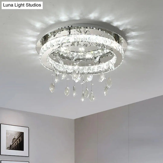 Led Ring Semi Flush Contemporary Stainless - Steel Ceiling Mount With Clear Rectangular - Cut