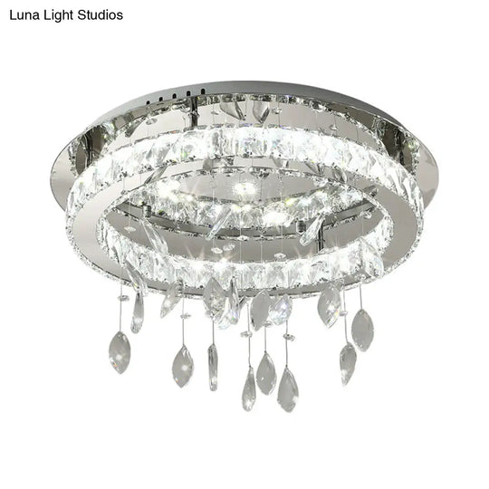 Led Ring Semi Flush Contemporary Stainless-Steel Ceiling Mount With Clear Rectangular-Cut Crystals