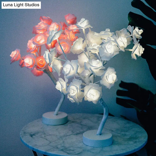 Led Rose Tree Table Lamp With Usb Charging & Artistic Design