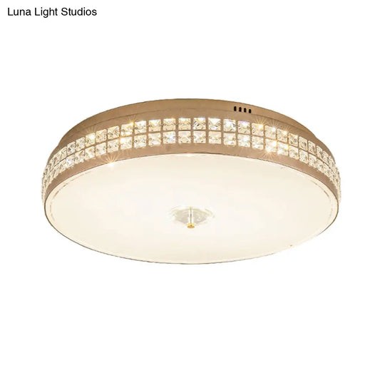 Led Round Ceiling Lamp Modern Champagne Finish With Clear Rhombic/Square - Cut Crystals