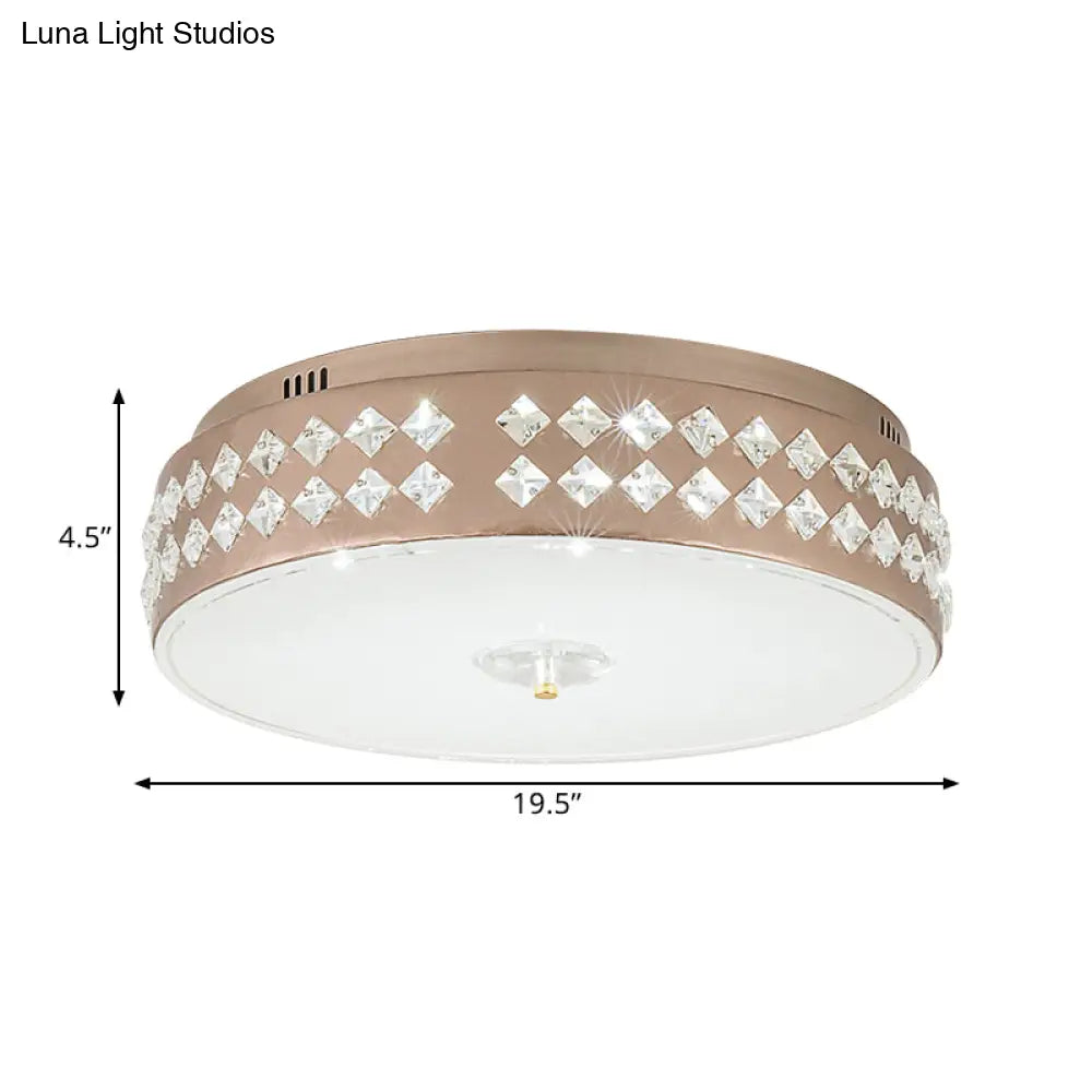 Led Round Ceiling Lamp Modern Champagne Finish With Clear Rhombic/Square-Cut Crystals 15.5/19.5