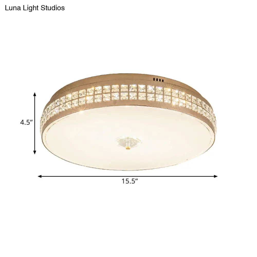 Led Round Ceiling Lamp Modern Champagne Finish With Clear Rhombic/Square - Cut Crystals