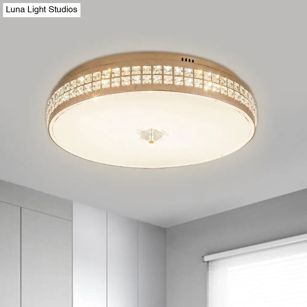 Led Round Ceiling Lamp Modern Champagne Finish With Clear Rhombic/Square-Cut Crystals 15.5/19.5