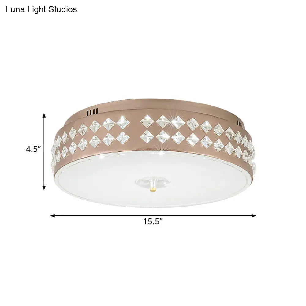 Led Round Ceiling Lamp Modern Champagne Finish With Clear Rhombic/Square-Cut Crystals 15.5/19.5