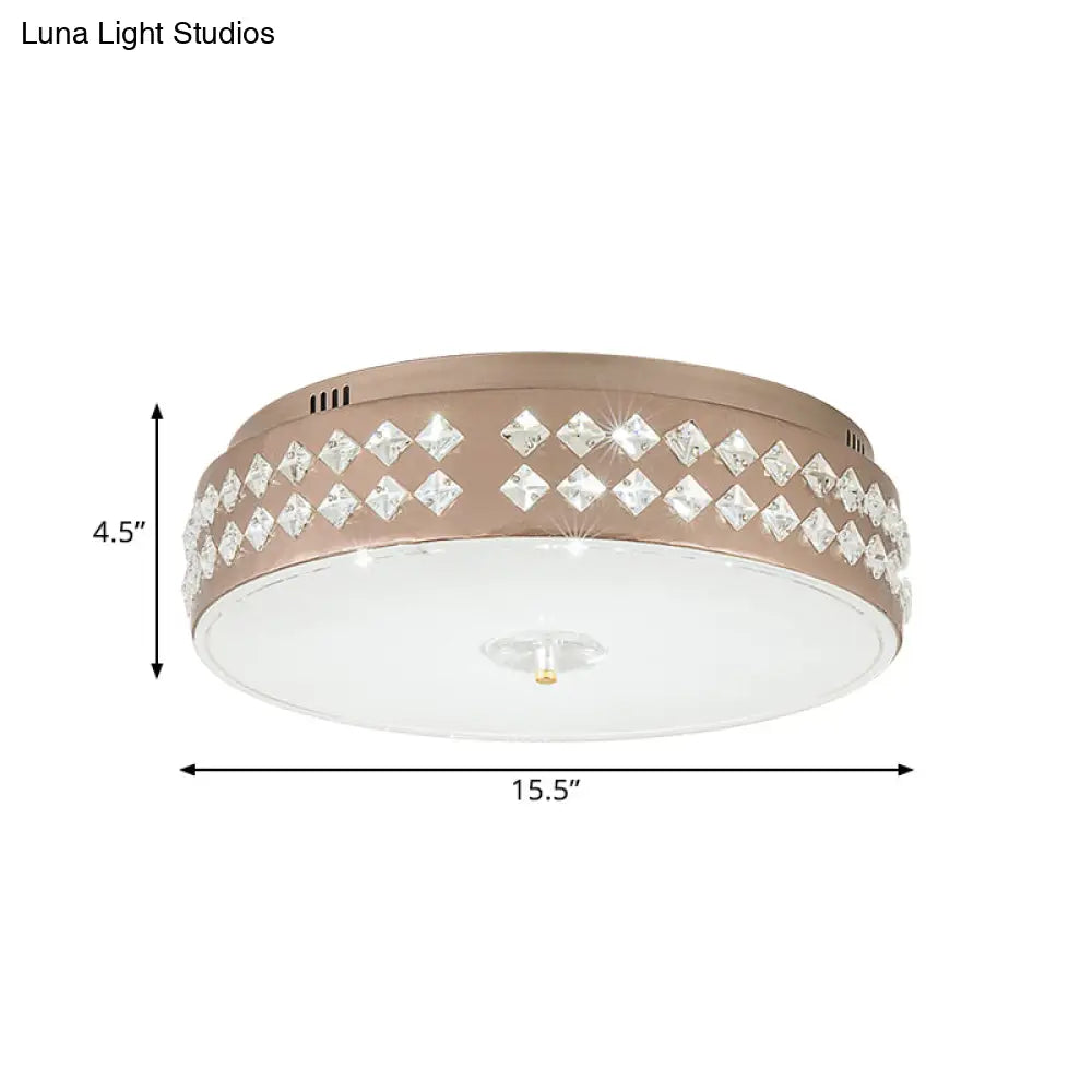 Led Round Ceiling Lamp Modern Champagne Finish With Clear Rhombic/Square - Cut Crystals