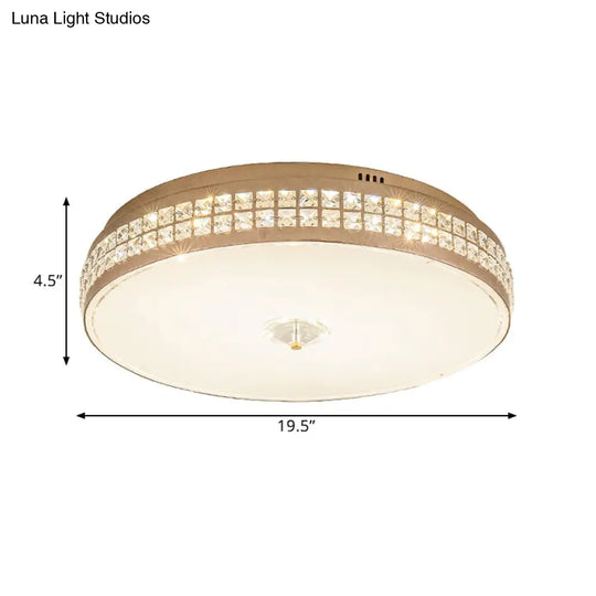 Led Round Ceiling Lamp Modern Champagne Finish With Clear Rhombic/Square-Cut Crystals 15.5/19.5