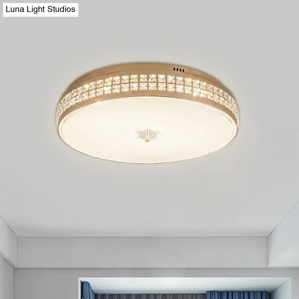 Led Round Ceiling Lamp Modern Champagne Finish With Clear Rhombic/Square-Cut Crystals 15.5/19.5