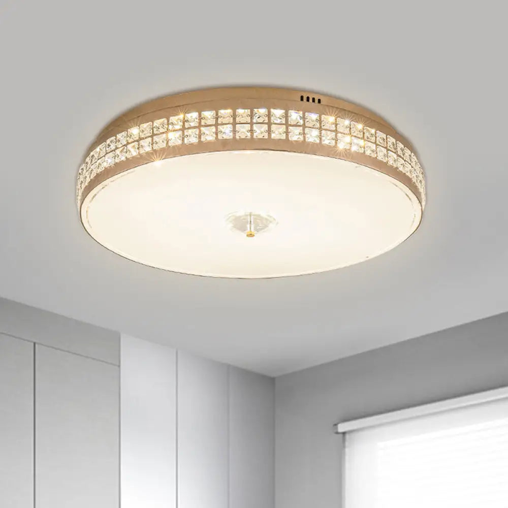 Led Round Ceiling Lamp Modern Champagne Finish With Clear Rhombic/Square - Cut Crystals