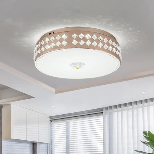 Led Round Ceiling Lamp Modern Champagne Finish With Clear Rhombic/Square - Cut Crystals