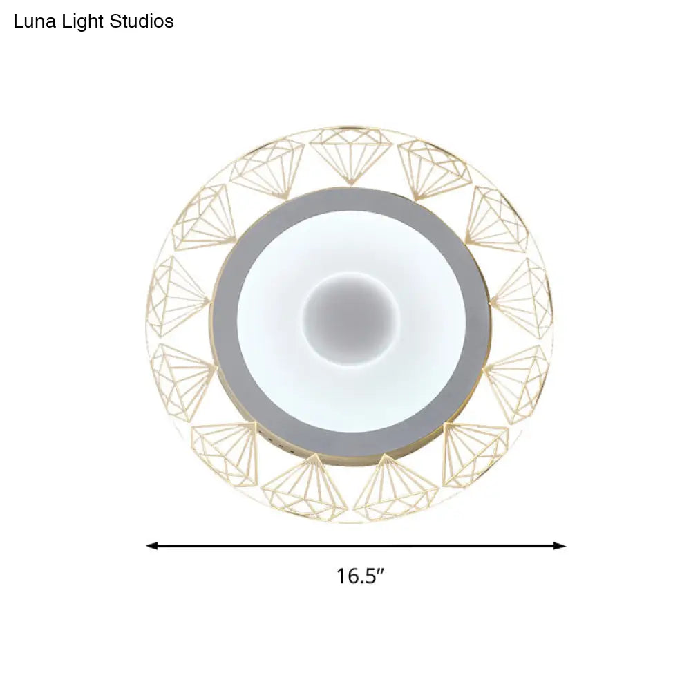 Led Round Ceiling Light With Diamond Wire - Modern Acrylic Lamp White Ideal For Kindergarten