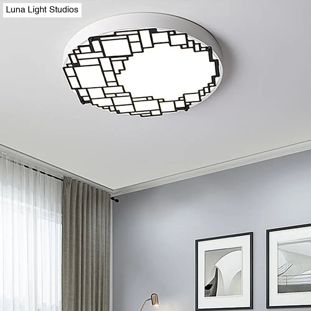 Led Round Flush Mount Ceiling Light 16/19.5 W Simple Metallic Bedroom Fixture | White Wall Pattern /