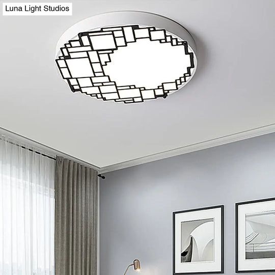 Led Round Flush Mount Ceiling Light 16/19.5 W Simple Metallic Bedroom Fixture | White Wall Pattern /