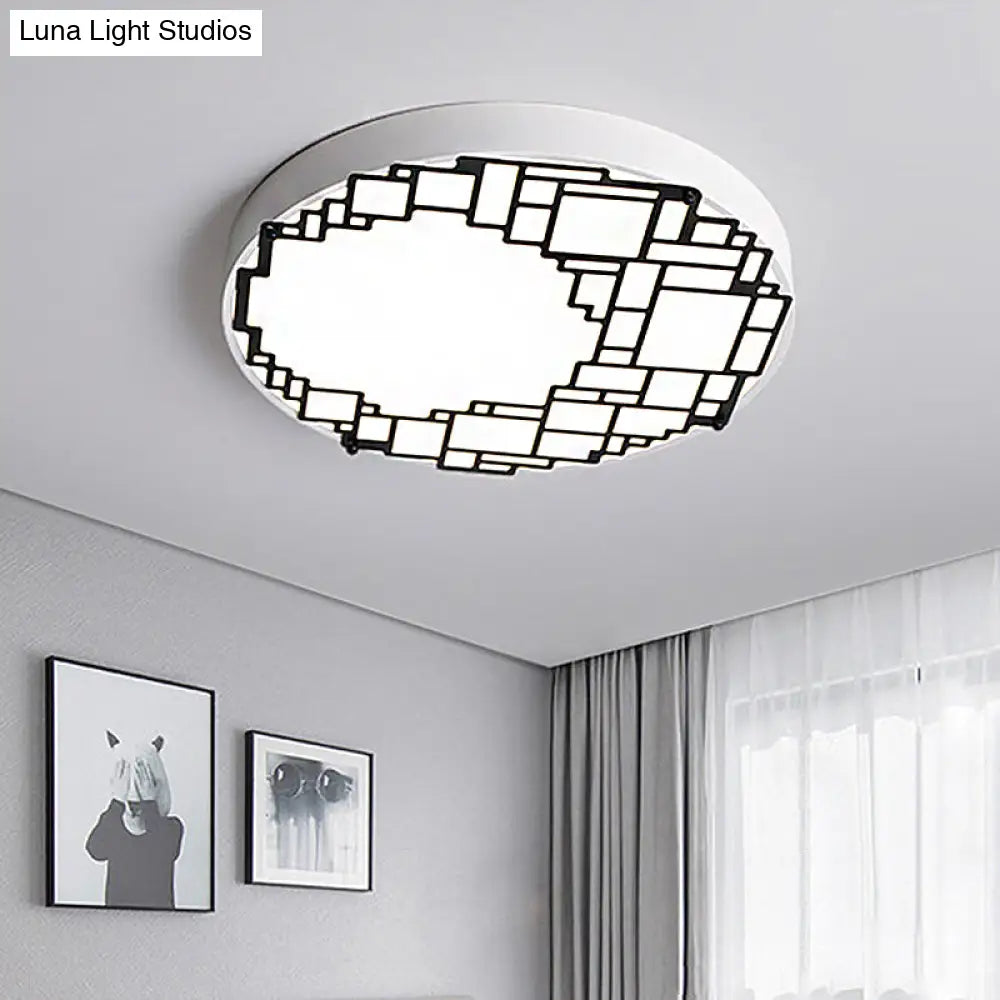 Led Round Flush Mount Ceiling Light 16’/19.5’ W Simple Metallic Bedroom Fixture | White Wall Pattern