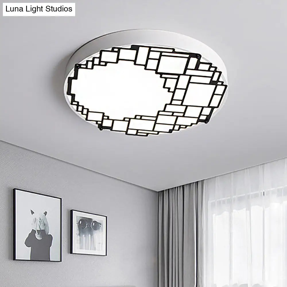 Led Round Flush Mount Ceiling Light 16/19.5 W Simple Metallic Bedroom Fixture | White Wall Pattern