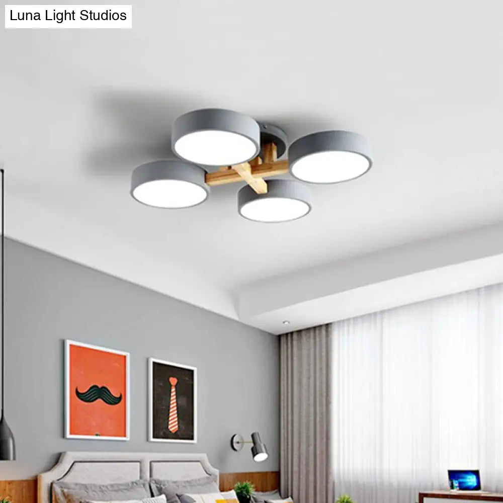 Led Round Semi Flush Ceiling Light - Nordic Metal Bedroom Fixture 3 / Grey