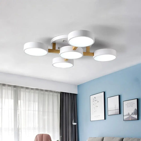 Led Round Semi Flush Ceiling Light - Nordic Metal Bedroom Fixture 3 / White