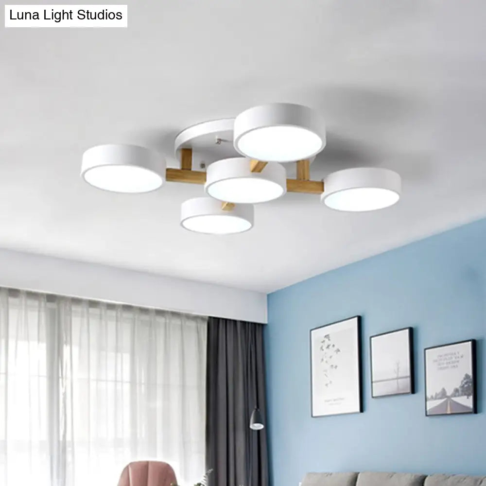 Led Round Semi Flush Ceiling Light - Nordic Metal Bedroom Fixture 3 / White