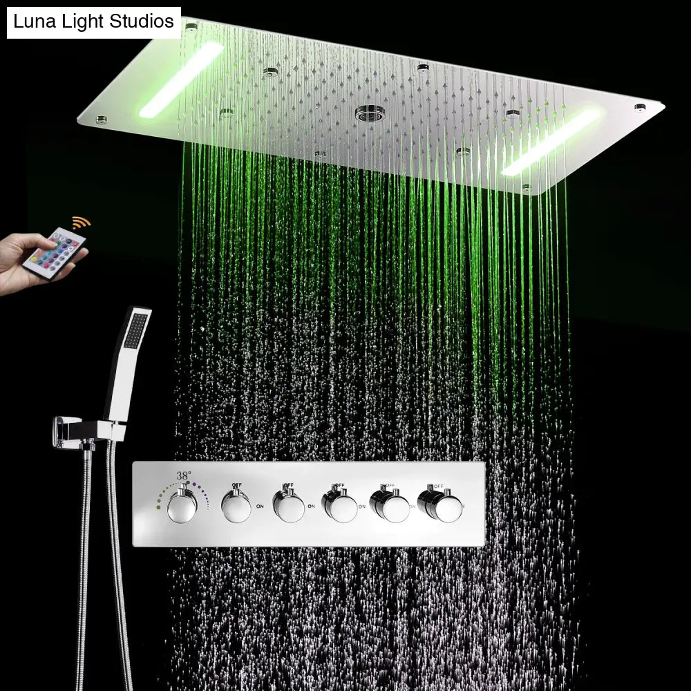 LED Shower System Thermostatic Shower 5 Ways Column Mist Waterfall Mist Chrome Bathroom Set shower Faucet