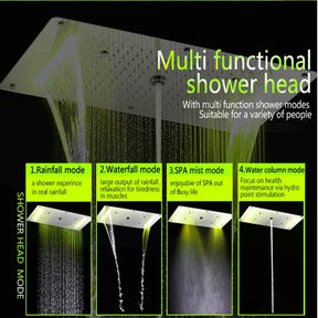 LED Shower System Thermostatic Shower 5 Ways Column Mist Waterfall Mist Chrome Bathroom Set shower Faucet