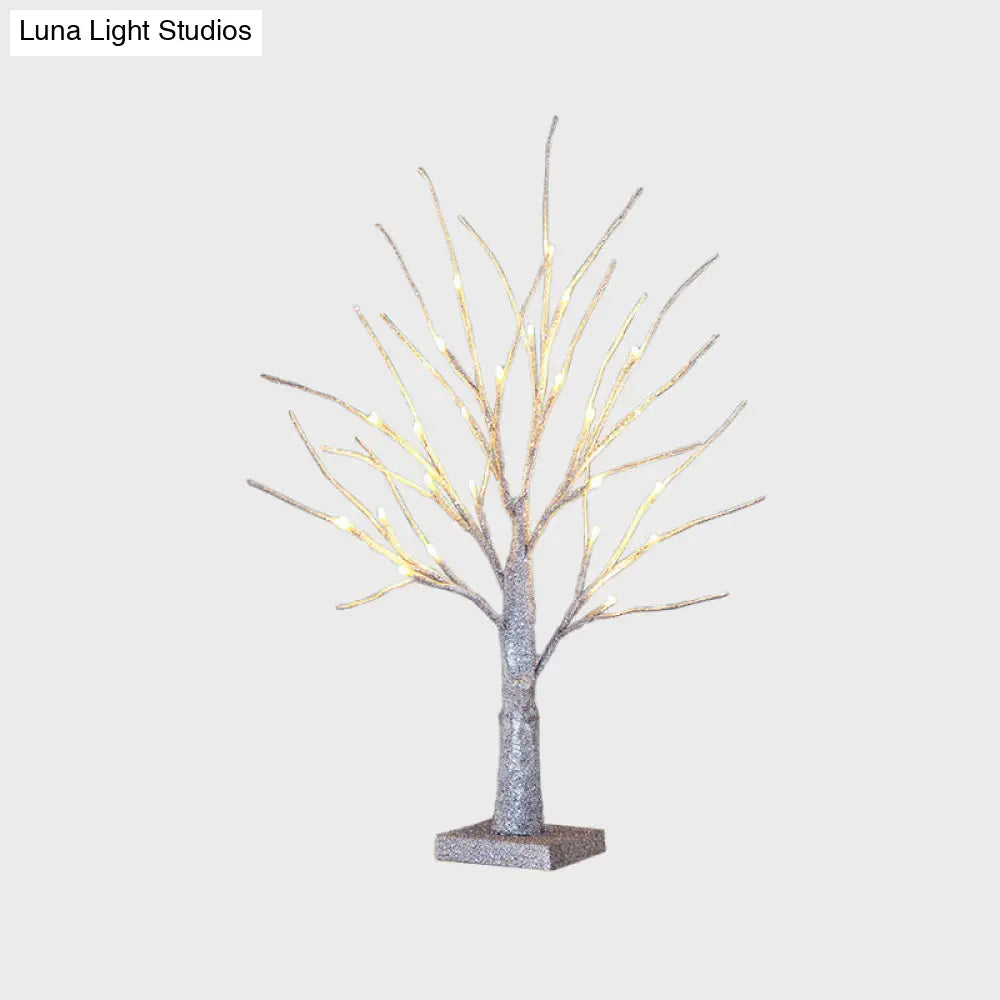 Led Silver Nightstand Light For Dining Room - Contemporary Tree Table Lighting In Plastic