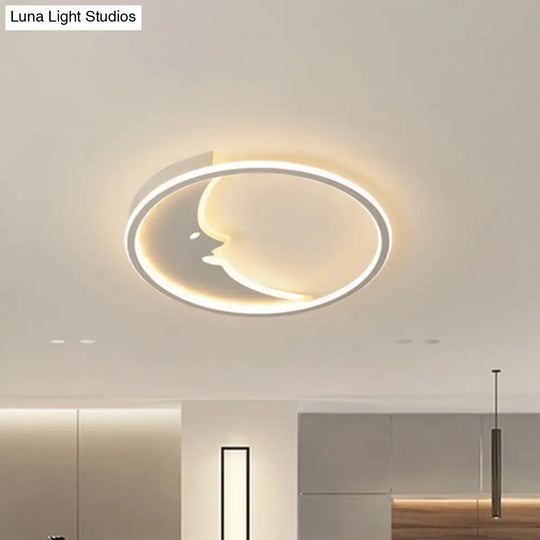 Led Simple White Flush Mount Bedroom Lighting With Moon Acrylic Shade - Warm/White Light Remote