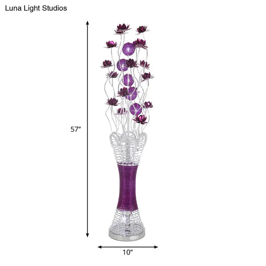 Led Slim Column Bloom Floor Lamp - Purple Aluminum Art Decor Warm/White Light