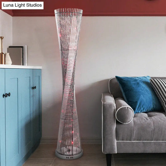 Led Spiral Cylinder Floor Lamp In Black/Silver Aluminum Stand-Up Design