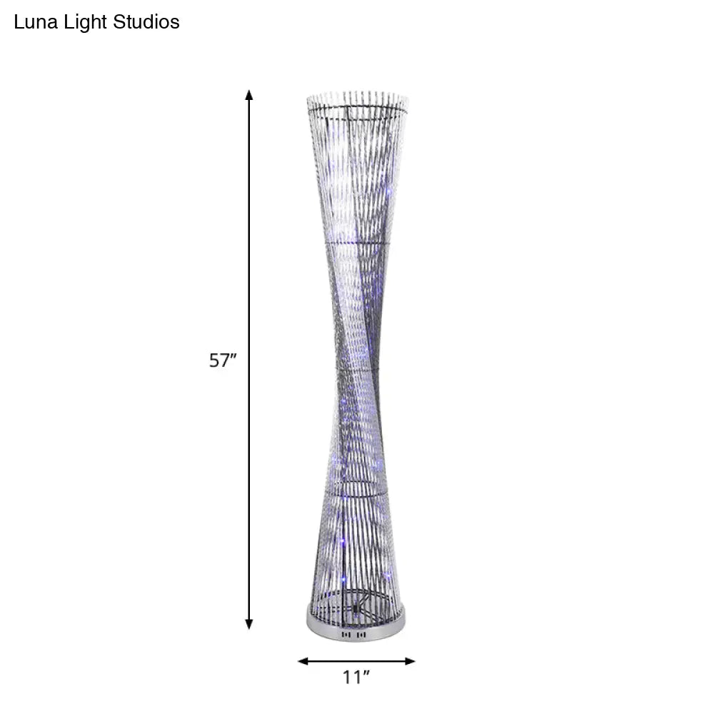 Led Spiral Cylinder Floor Lamp In Black/Silver Aluminum Stand-Up Design