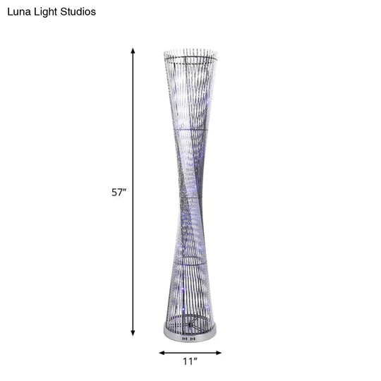 Led Spiral Cylinder Floor Lamp In Black/Silver Aluminum Stand-Up Design