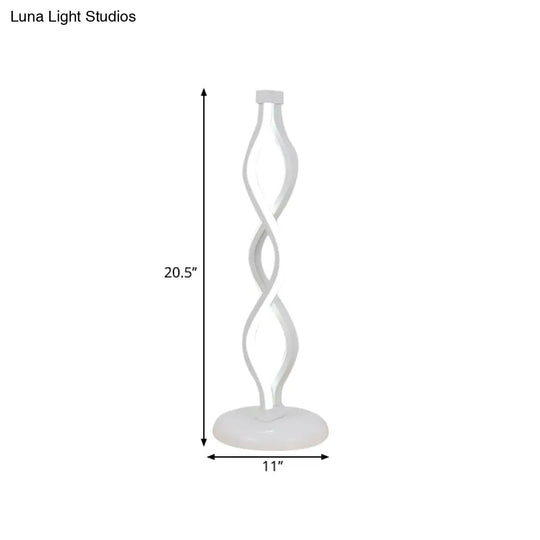 Led Spiral Table Lamp - Minimalist Nightstand Light With Metallic Shade White Bedside Lighting