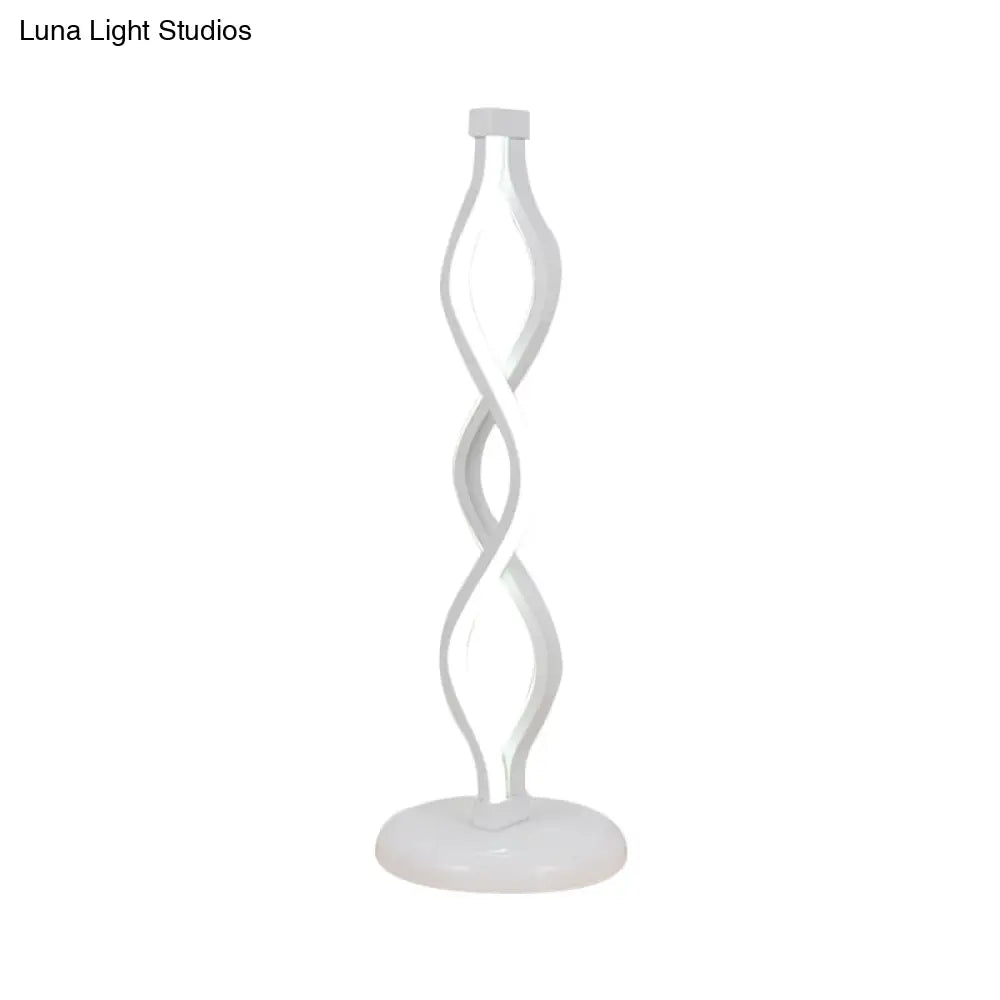 Led Spiral Table Lamp - Minimalist Nightstand Light With Metallic Shade White Bedside Lighting