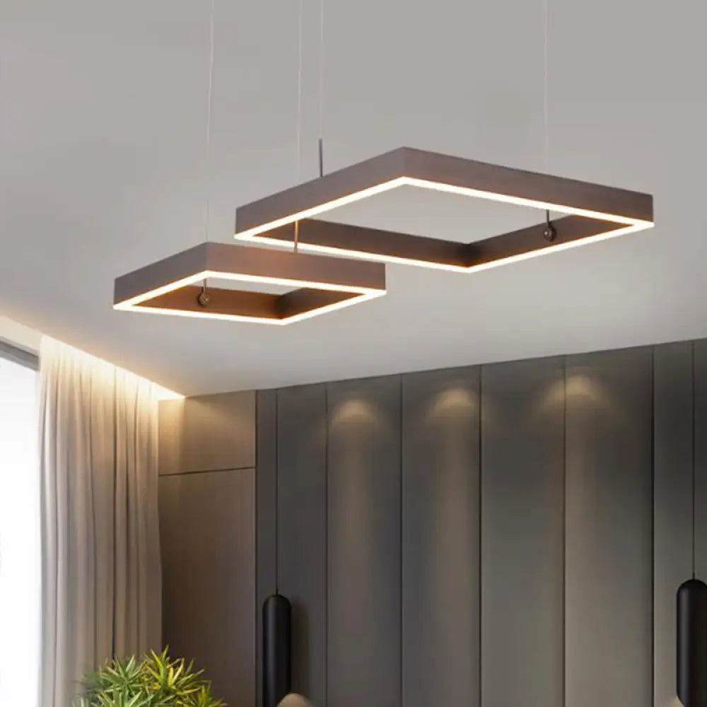 Led Square Drop Pendant Chandelier For Bedrooms - 2/3 Tiered Simple Metal Design Coffee / 2 Tiers