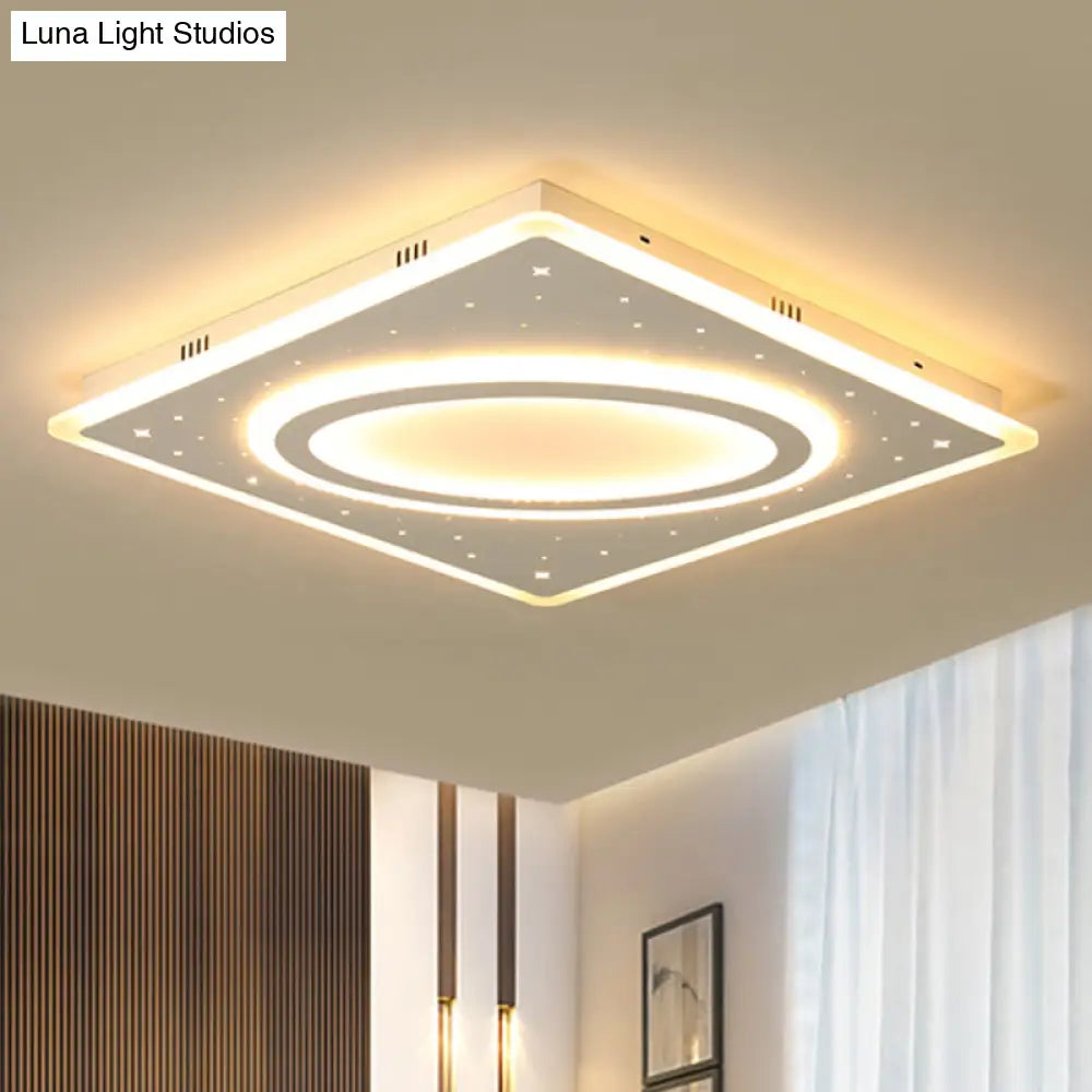 Led Square Flush Mount Ceiling Light In White/Warm With Metal Frame 21.5’/23.5’ Wide