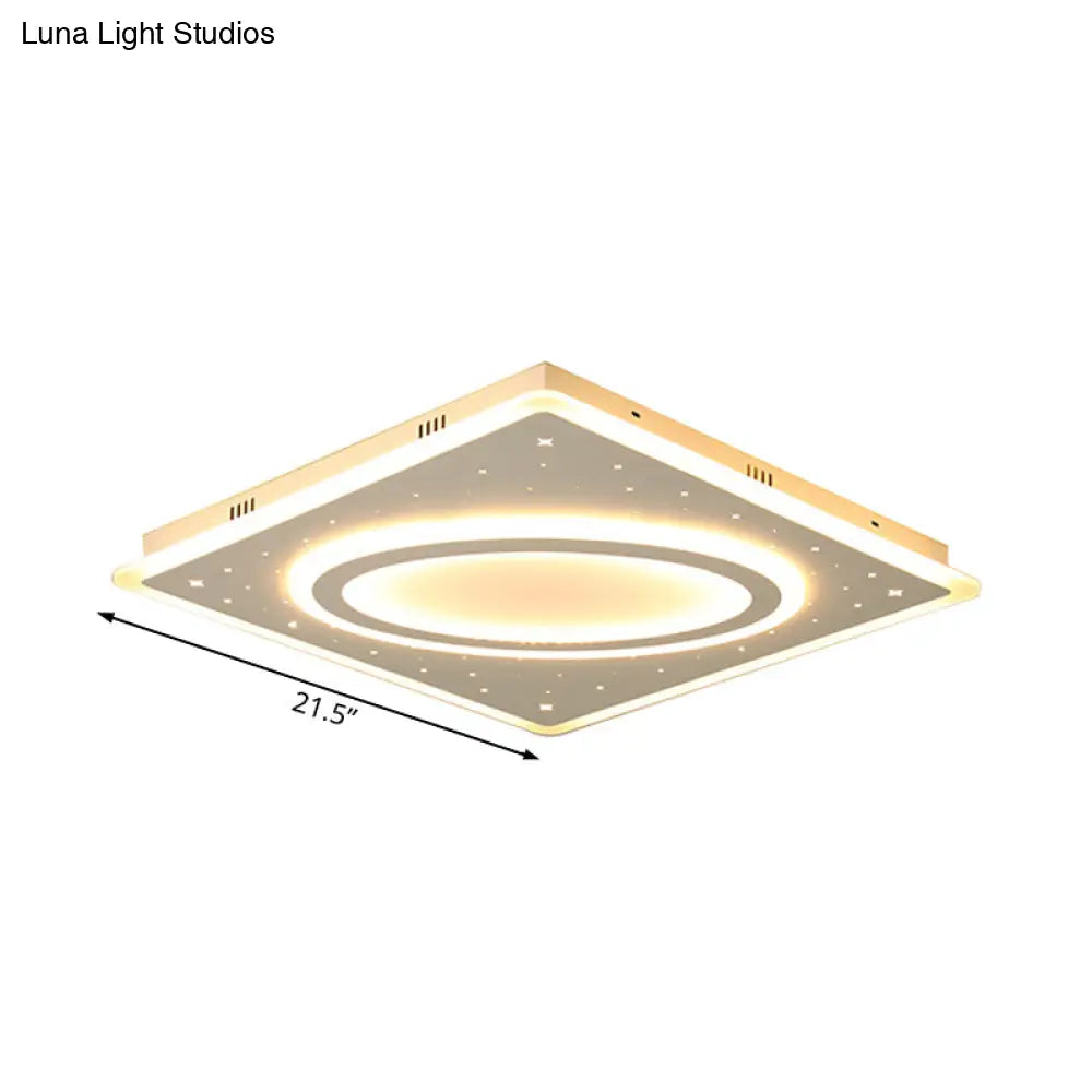 Led Square Flush Mount Ceiling Light In White/Warm With Metal Frame 21.5/23.5 Wide