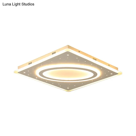 Led Square Flush Mount Ceiling Light In White/Warm With Metal Frame 21.5’/23.5’ Wide