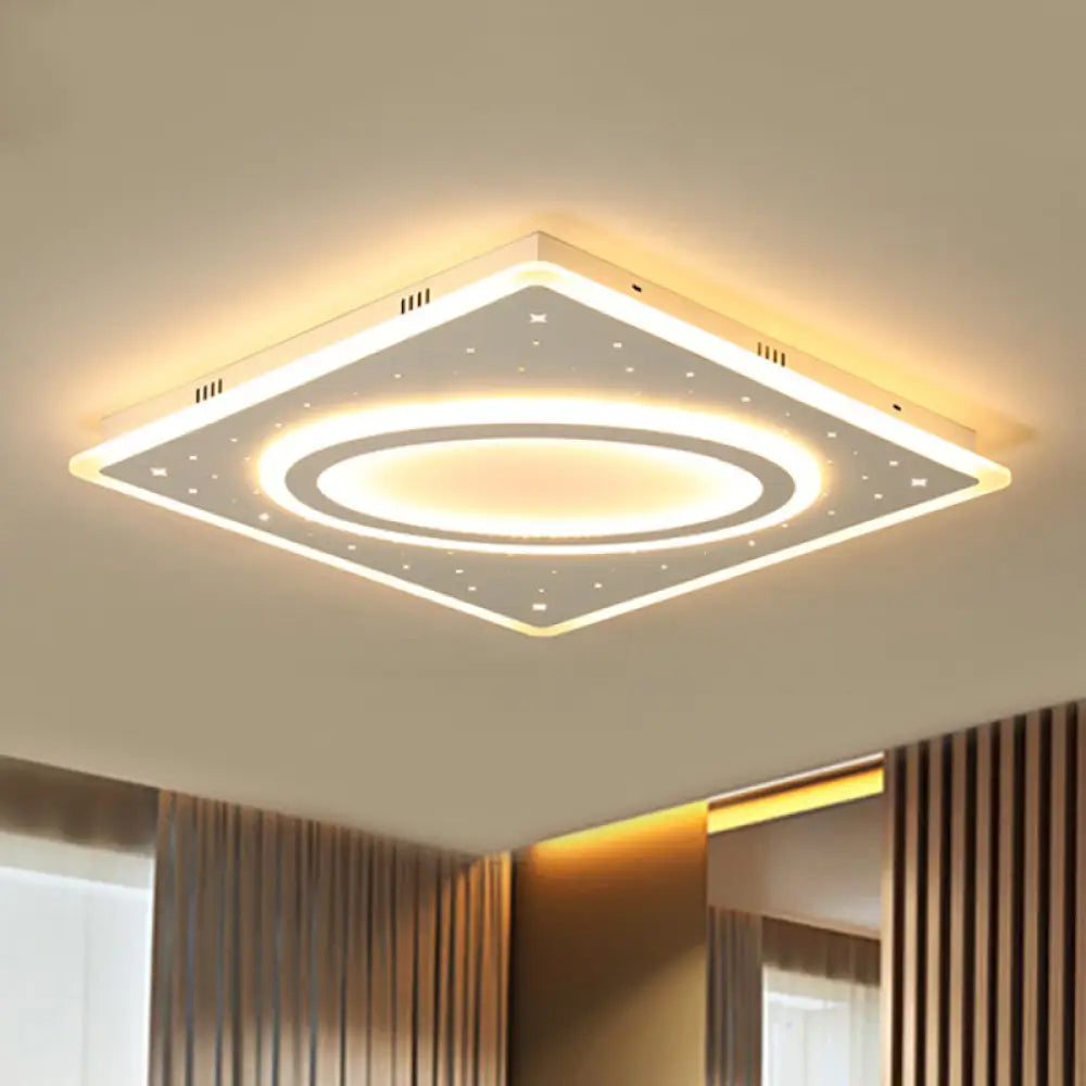 Led Square Flush Mount Ceiling Light In White/Warm With Metal Frame 21.5’/23.5’ Wide White / 21.5’